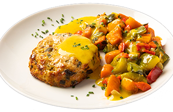 Hamburguesa de Cerdo con Vegetales al Curry